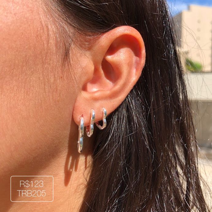 Trio de Argola de Coração Tortinho Liso Prateado